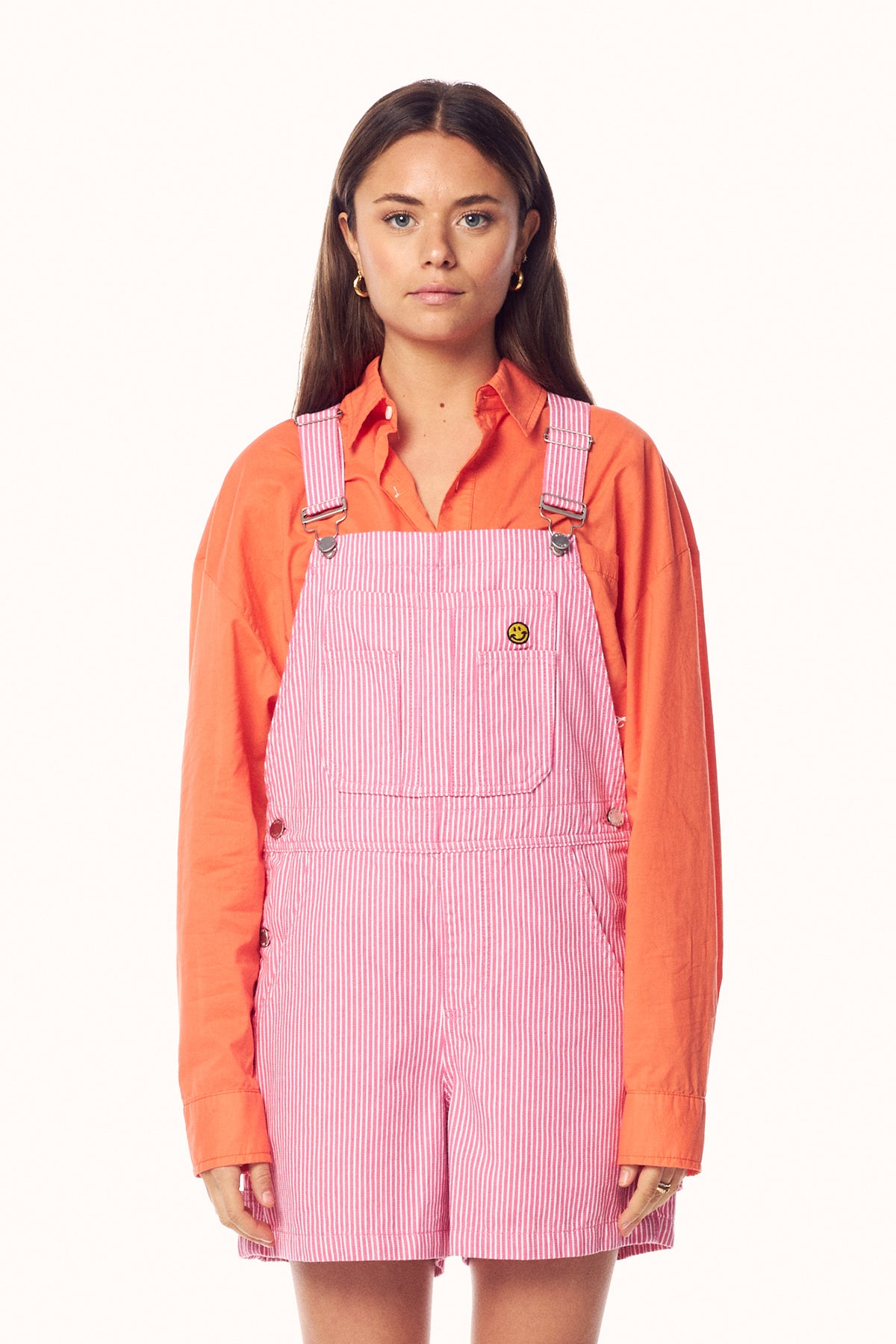 HEAVENLY PEOPLE SHORT OVERALL - CANDY PINK STRIPE