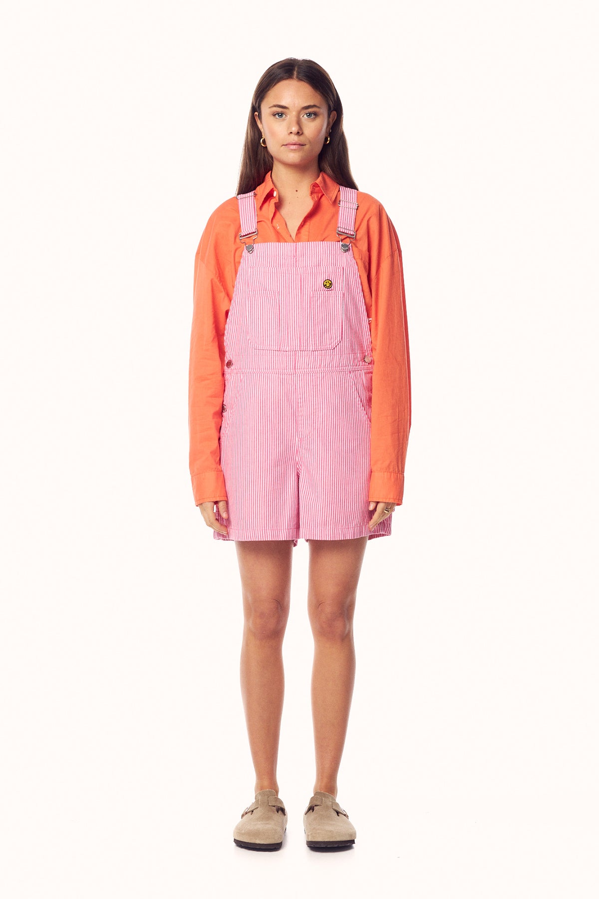 HEAVENLY PEOPLE SHORT OVERALL - CANDY PINK STRIPE